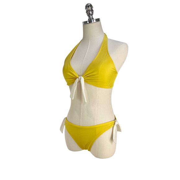 Milly Bikini Tie Knit Detail Yellow Halter - Picture 2 of 6